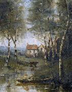 Jean-Baptiste-Camille Corot La riviere en bateau et la maison china oil painting artist